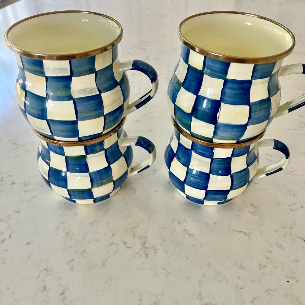 Makenzie Childs Royal Check Mugs (4)